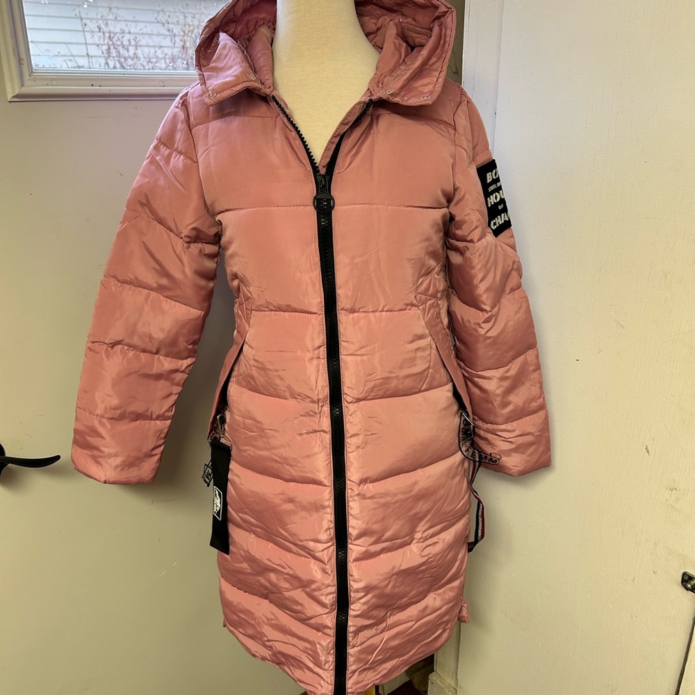 Pink Hooded Puffer Jacket with Zip Detail